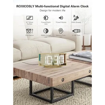 8.7" LED Mirror Alarm Clock with USB Chargers and Snooze