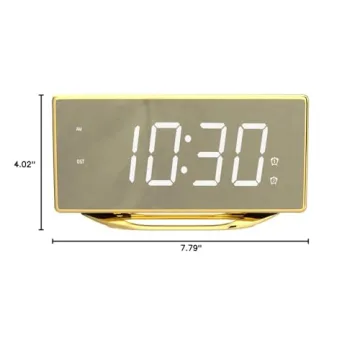8.7" LED Mirror Alarm Clock with USB Chargers and Snooze
