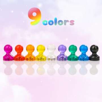 90 PCS Colorful Strong Magnetic Push Pin Magnets, 9 Assorted Color Magnetic Push Pin Magnets for Off...