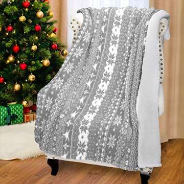 Catalonia Grey Sherpa Throw Blanket, Super Soft Warm Fuzzy Comfy Snowflake Blankets, Reversible Fluf...