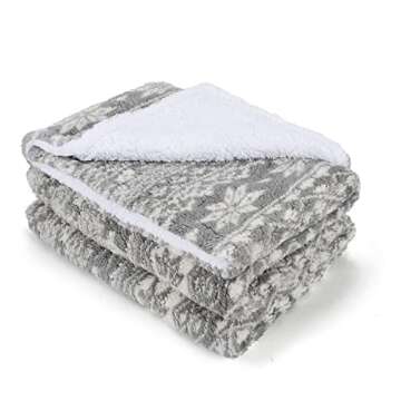Catalonia Grey Sherpa Throw Blanket, Super Soft Warm Fuzzy Comfy Snowflake Blankets, Reversible Fluffy Throws, Holiday Theme Blanket (50X60 inches)