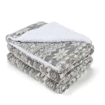 Catalonia Grey Sherpa Throw Blanket, Super Soft Warm Fuzzy Comfy Snowflake Blankets, Reversible Fluffy Throws, Holiday Theme Blanket (50X60 inches)
