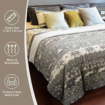 Catalonia Grey Sherpa Throw Blanket, Super Soft Warm Fuzzy Comfy Snowflake Blankets, Reversible Fluffy Throws, Holiday Theme Blanket (50X60 inches)