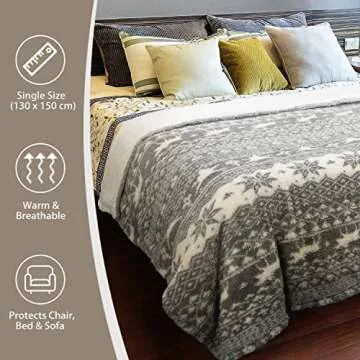 Catalonia Grey Sherpa Throw Blanket, Super Soft Warm Fuzzy Comfy Snowflake Blankets, Reversible Fluffy Throws, Holiday Theme Blanket (50X60 inches)