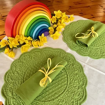 Amelie Michel Quilted Round Placemat - Elegant Green Design