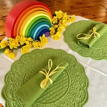 Amelie Michel Quilted Round Placemat - Elegant Green Design