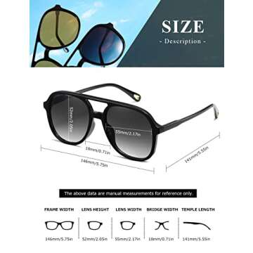 MASDUN Retro Square Aviator Sunglasses Womens Mens 70s Stylish Vintage Double Bridge Sun Glasses