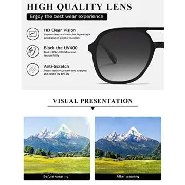 MASDUN Retro Square Aviator Sunglasses Womens Mens 70s Stylish Vintage Double Bridge Sun Glasses