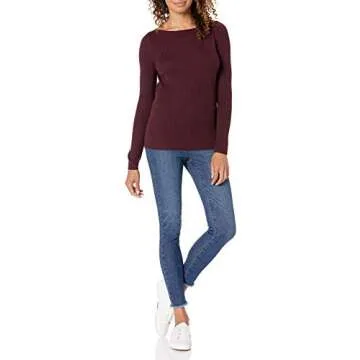 Lightweight Ribbed Boat Neck Slim-Fit Sweater for Women