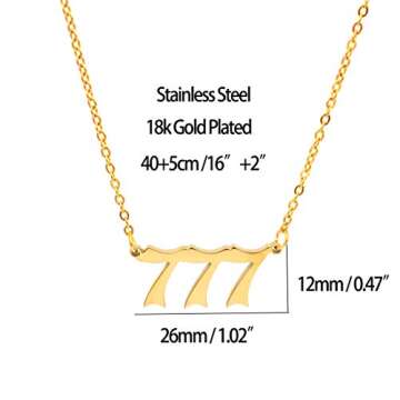 HUTINICE Angel Number Necklace, 777 Necklace Gold Dainty Choker Lucky Numbers Pendant Numerology Minimalist Women Jewelry (777-Gold)