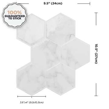 SMART TILES Peel and Stick Backsplash - 5 Sheets of 10.61" x 9.56" - 3D Adhesive Peel and Stick Tile Backsplash for Kitchen, Bathroom, Wall Tile (Marble Grey, Pack of 5)
