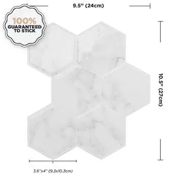 SMART TILES Peel and Stick Backsplash - 5 Sheets of 10.61" x 9.56" - 3D Adhesive Peel and Stick Tile Backsplash for Kitchen, Bathroom, Wall Tile (Marble Grey, Pack of 5)