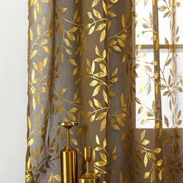Deeprove Sheer Curtains for Elegant Home Decor Set, 84in, Gold Foil Design