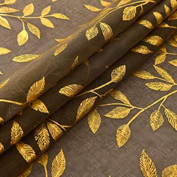 Deeprove Elegant Gold Foil Sheer Window Curtains Set