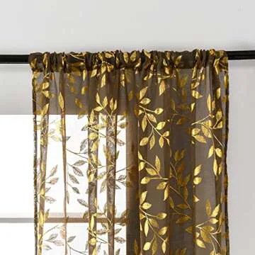 Deeprove Elegant Gold Foil Sheer Window Curtains Set