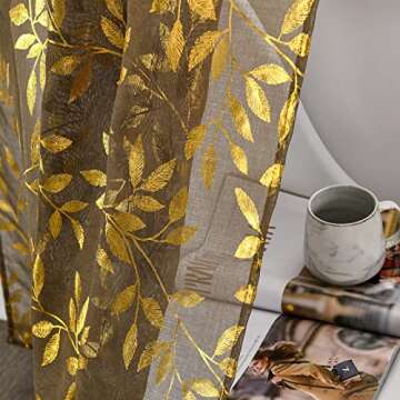 Deeprove Elegant Gold Foil Sheer Window Curtains Set