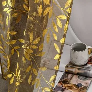Deeprove Elegant Gold Foil Sheer Window Curtains Set