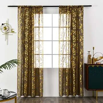 Deeprove Elegant Gold Foil Sheer Window Curtains Set