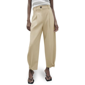 Cicy Bell Womens Casual Dress Pants High Waisted Button Work Office Pleated Trousers with Pockets Kh...