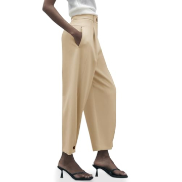 Cicy Bell Womens Casual Dress Pants High Waisted Button Work Office Pleated Trousers with Pockets Khaki