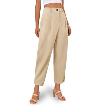 Cicy Bell Womens Casual Dress Pants High Waisted Button Work Office Pleated Trousers with Pockets Khaki