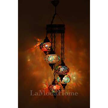 LaModaHome 40+ Unique Colors, 2020 Customizable Chandelier 5 Globes + Free 5 Bulbs, Stunning Mosaic ...