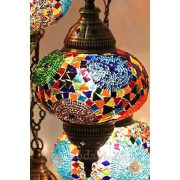 LaModaHome 40+ Unique Colors, 2020 Customizable Chandelier 5 Globes + Free 5 Bulbs, Stunning Mosaic Turkish Lamp Moroccan Light US Tiffany Lighting Ceiling Hanging Pendant Fixture Large Hardwired