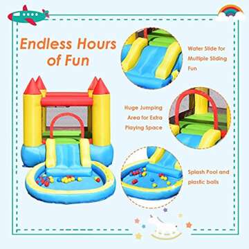 Costzon Inflatable Water Slide Bounce House with Ball Pit & Splash Pool, Bouncy Jump Castle for Litt...