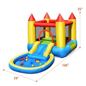 Costzon Inflatable Water Slide Bounce House with Ball Pit & Splash Pool, Bouncy Jump Castle for Little Kids Wet Dry Combo Backyard Fun, Blow up Water Slides Inflatables for Kids Outdoor Party Gifts