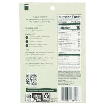 Simply Organic Ranch Dip, Certified Organic, Gluten-Free | 1.5 oz | Pack of 3