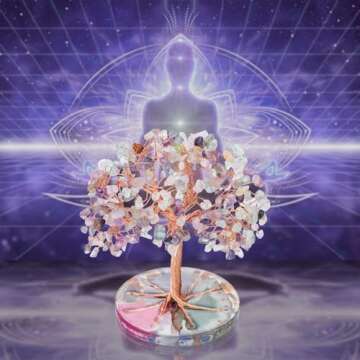 ZenBless 7 Chakra Healing Crystals Stones Tree, Green Fluorite Leaf Wire Wrapped on Natural Agate Slice Base, Home Office Desk Living Room Feng Shui Decoration for Wealth and Luck