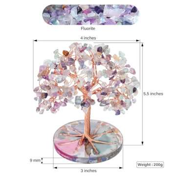 ZenBless 7 Chakra Healing Crystals Stones Tree, Green Fluorite Leaf Wire Wrapped on Natural Agate Slice Base, Home Office Desk Living Room Feng Shui Decoration for Wealth and Luck