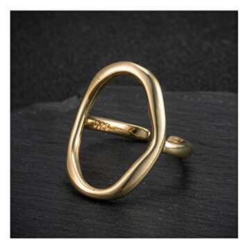 NORLSO 18K Gold Plated Open Circle Rings Oval Open Ring Irregular Hollow Rings Gold Silver Simple Geometric Ring Sterling Silver Adjustable Ring Fashion Jewelry for Women