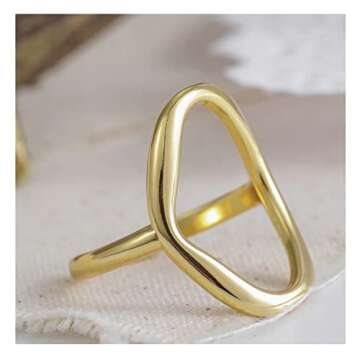 NORLSO 18K Gold Plated Open Circle Rings Oval Open Ring Irregular Hollow Rings Gold Silver Simple Geometric Ring Sterling Silver Adjustable Ring Fashion Jewelry for Women