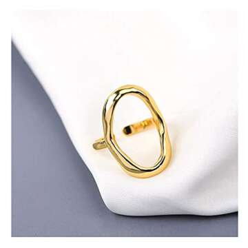 NORLSO 18K Gold Plated Open Circle Rings Oval Open Ring Irregular Hollow Rings Gold Silver Simple Geometric Ring Sterling Silver Adjustable Ring Fashion Jewelry for Women