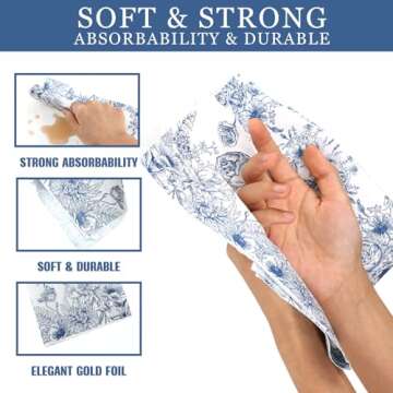 PerKoop 200 Pcs Blue White Floral Guest Paper Napkins Bulk Vintage Spring Blue White Flower Disposable Hand Towels for Wedding Bathroom Birthday Party Bridal Baby Shower Tableware Tea Party Supplies