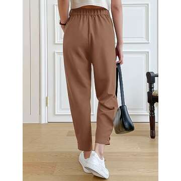 Cicy Bell Women Casual High Waisted Button Pencil Pants Work Office Straight Leg Dress Pants Fold Pl...