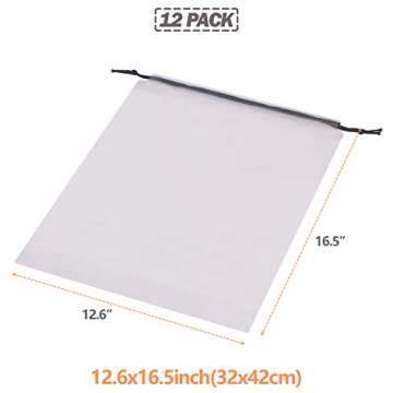 Set of 12 Transparent Shoe Bags for Travel Large Clear Shoes Storage Organizers Pouch with Rope for Men and Women