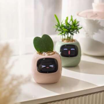 PLANTSIO Smart pet Planter Robot Guidance on Plant Care with Emojis, Adorable Plant Companion with R...