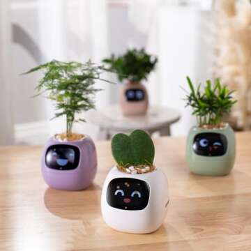 PLANTSIO Smart pet Planter Robot Guidance on Plant Care with Emojis, Adorable Plant Companion with Rich Gesture Interaction, Neat Desk Setup Gift (Green)