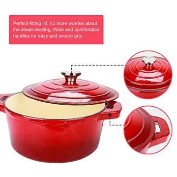 Puricon 5.5 Quart Enameled Cast Iron Dutch Oven with Lid