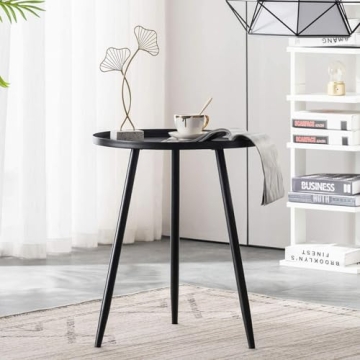 Apicizon 16" Round Side Table, Black End Table for Living Room, Bedside, Mid Century Modern Coffee T...