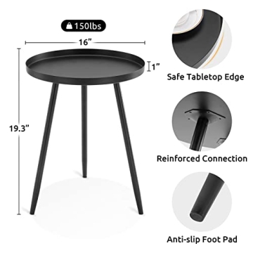 Apicizon 16" Round Side Table - Stylish & Functional Black Accent Table