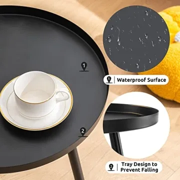 Apicizon 16" Round Side Table - Stylish & Functional Black Accent Table