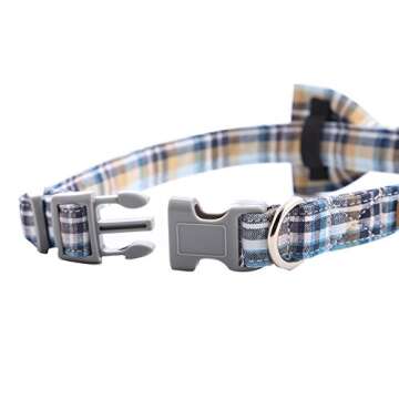 Lionet Paws Dog and Cat Collar with Bowtie Grid Collar Plastic Buckle Light Adjustable Collars for Small Medium Large Dogs