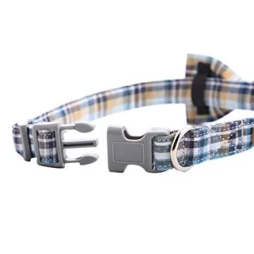 Lionet Paws Dog and Cat Collar with Bowtie Grid Collar Plastic Buckle Light Adjustable Collars for Small Medium Large Dogs