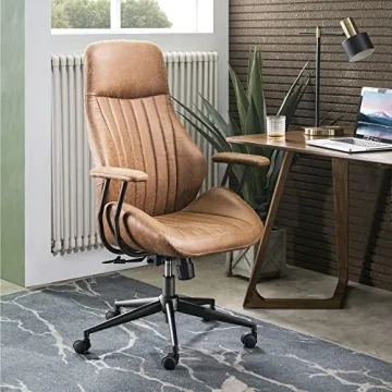 ovios Ergonomic Home Office Chair, Mid-Century Modern Leather Chair with Lumbar Support, High Back S...