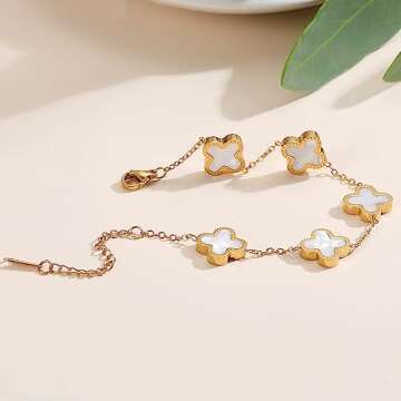 TICVRSS 18K Gold Plated Clover Bracelet Gold Love bangle Set for Women Stackable Cute Fashion Simple Friendship Bracelet Lucky Bracelets Jewelry Gifts Trendy for Women 7in