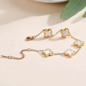 TICVRSS 18K Gold Plated Clover Bracelet Gold Love bangle Set for Women Stackable Cute Fashion Simple Friendship Bracelet Lucky Bracelets Jewelry Gifts Trendy for Women 7in