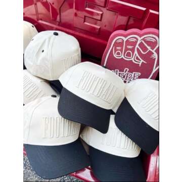 Football Vintage Trucker Hat | Neutral Black/White | College Game Day | Unisex Adjustable Snapback |...